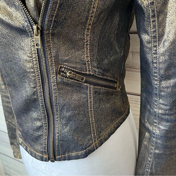 Rock & Republic Gold & Black Metallic Fitted Motorcycle Jacket - Picture 3 of 8